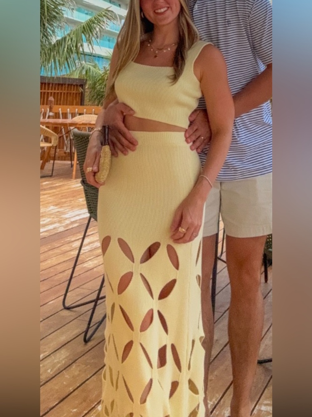 Matching set Sleeveless Cream Cutout Maxi Skirt Set - Knit Summer Maxi